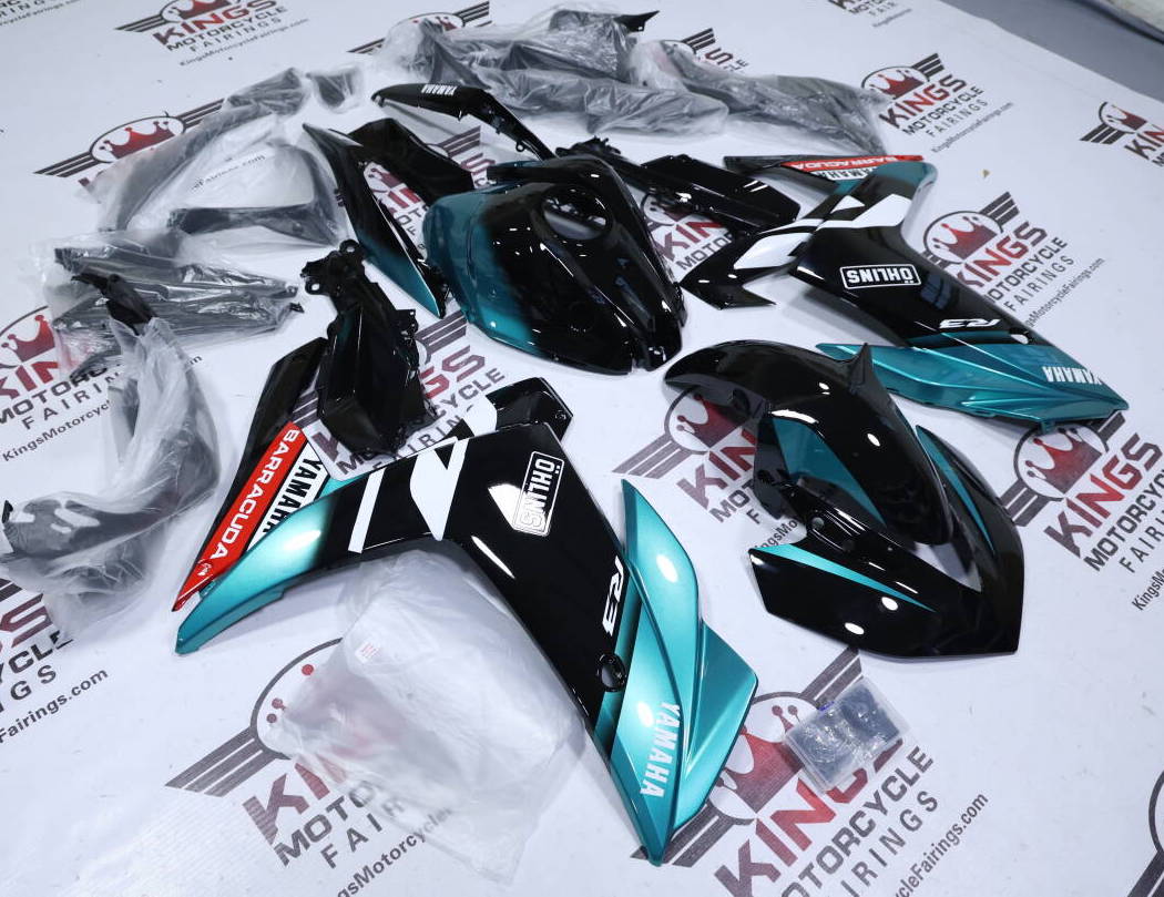 Yamaha R3 Fairings (2015-2018) Black, Turquoise Blue Ohlins at KingsMotorcycleFairings.com