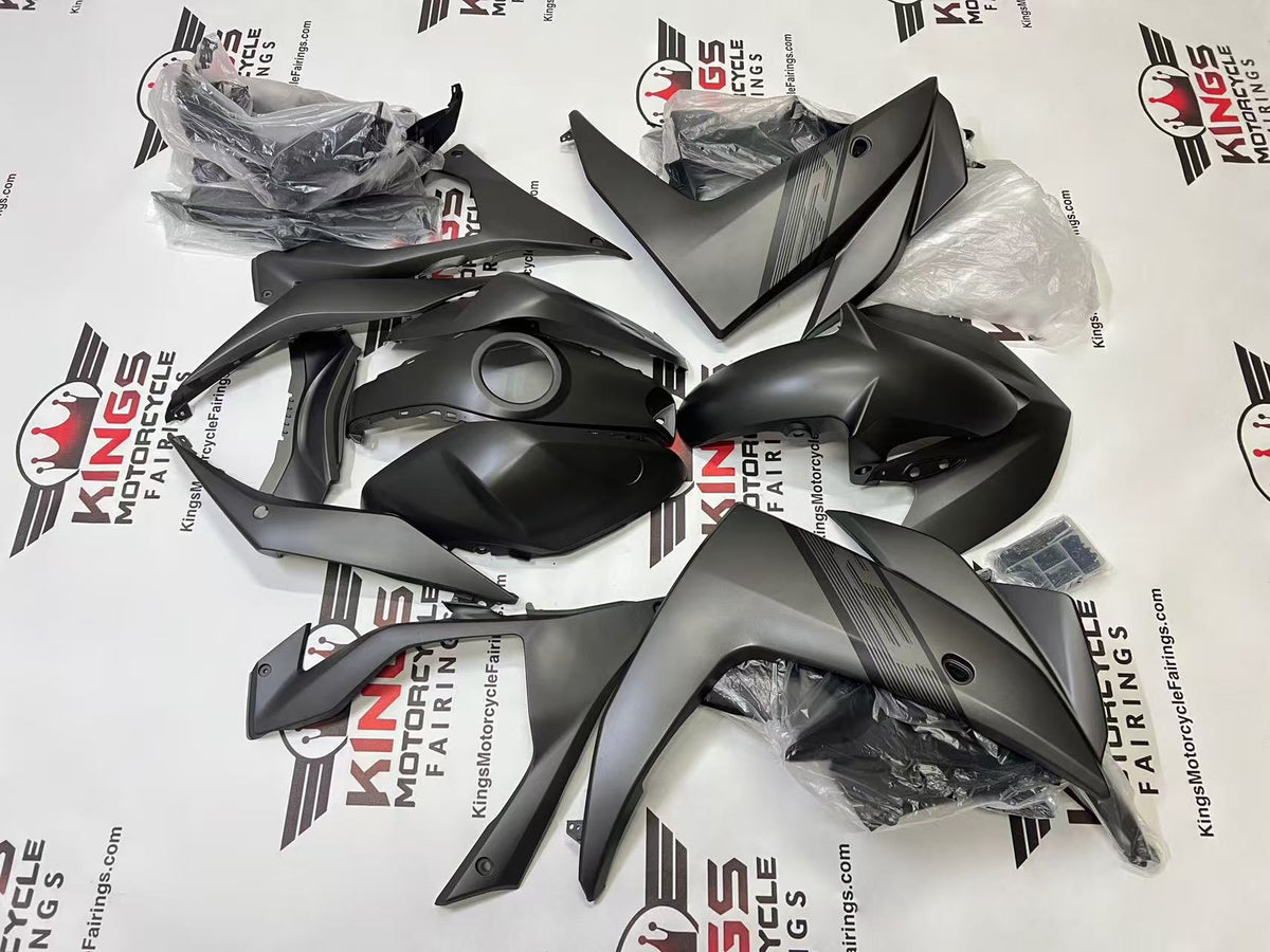 Yamaha R3 Fairings (2015-2018) Matte Black, Black Stripe from KingsMotorcycleFairings.com