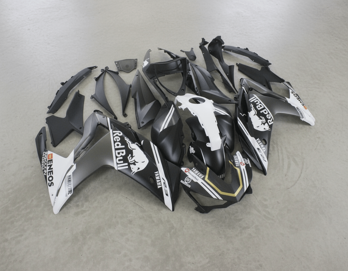 Yamaha R3 Fairings (2015-2018) Matte Black, White, Redbull from KingsMotorcycleFairings.com