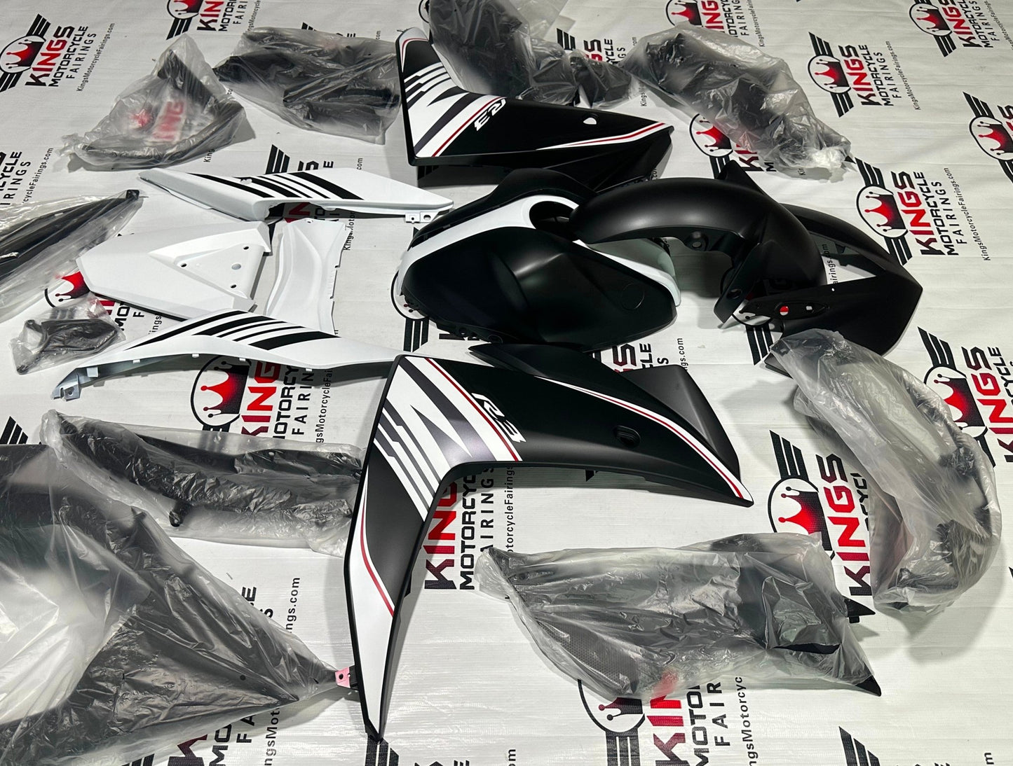 Yamaha R3 Fairings (2015-2018) Matte Black, White at KingsMotorcycleFairings.com