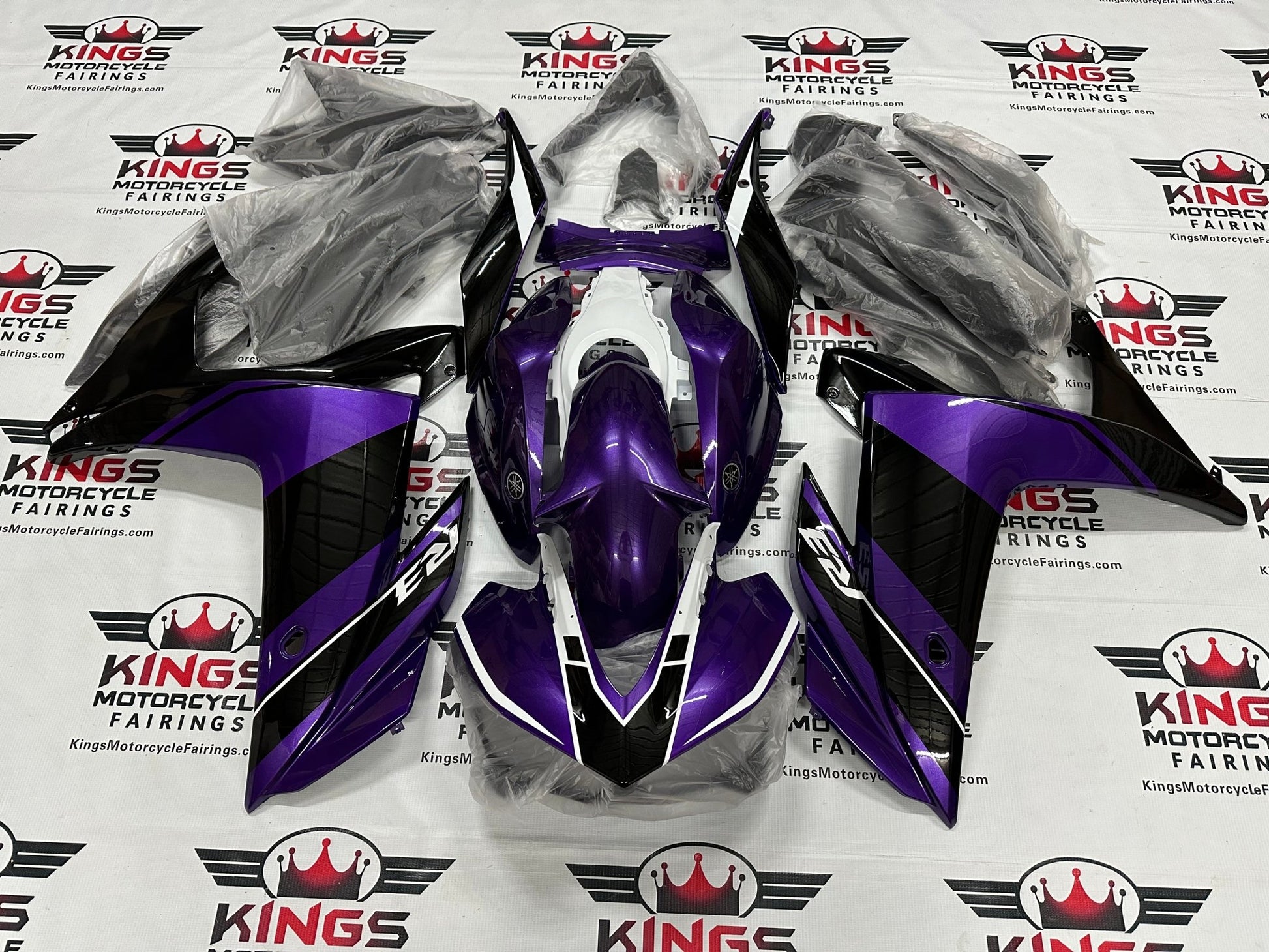 Yamaha R 3Fairings (2015-2018) Purple, Black, White Stripe by KingsMotorcycleFairings.com