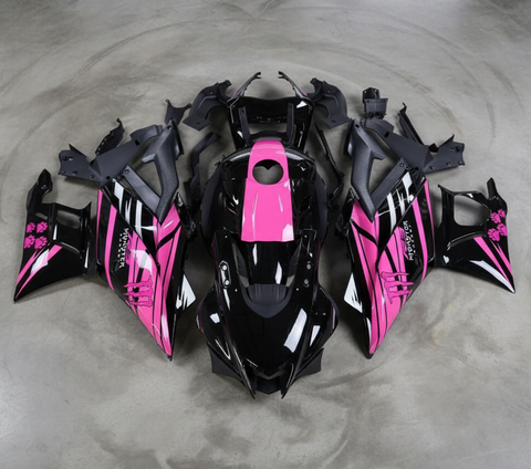 Yamaha R3 Fairings (2019-2021) Black, Hot Pink Monster at KingsMotorcycleFairings.com