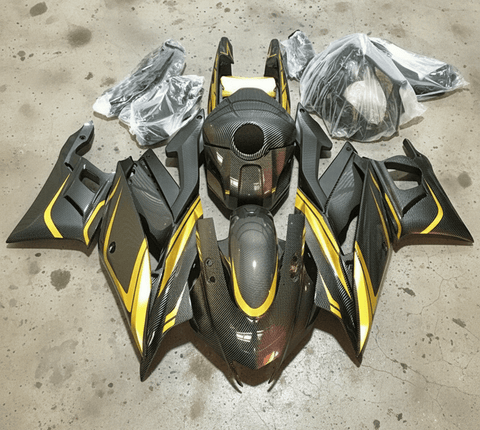 Yamaha R3 Fairings (2019-2021) Carbon Fiber Style, Gold at KingsMotorcycleFairings.com