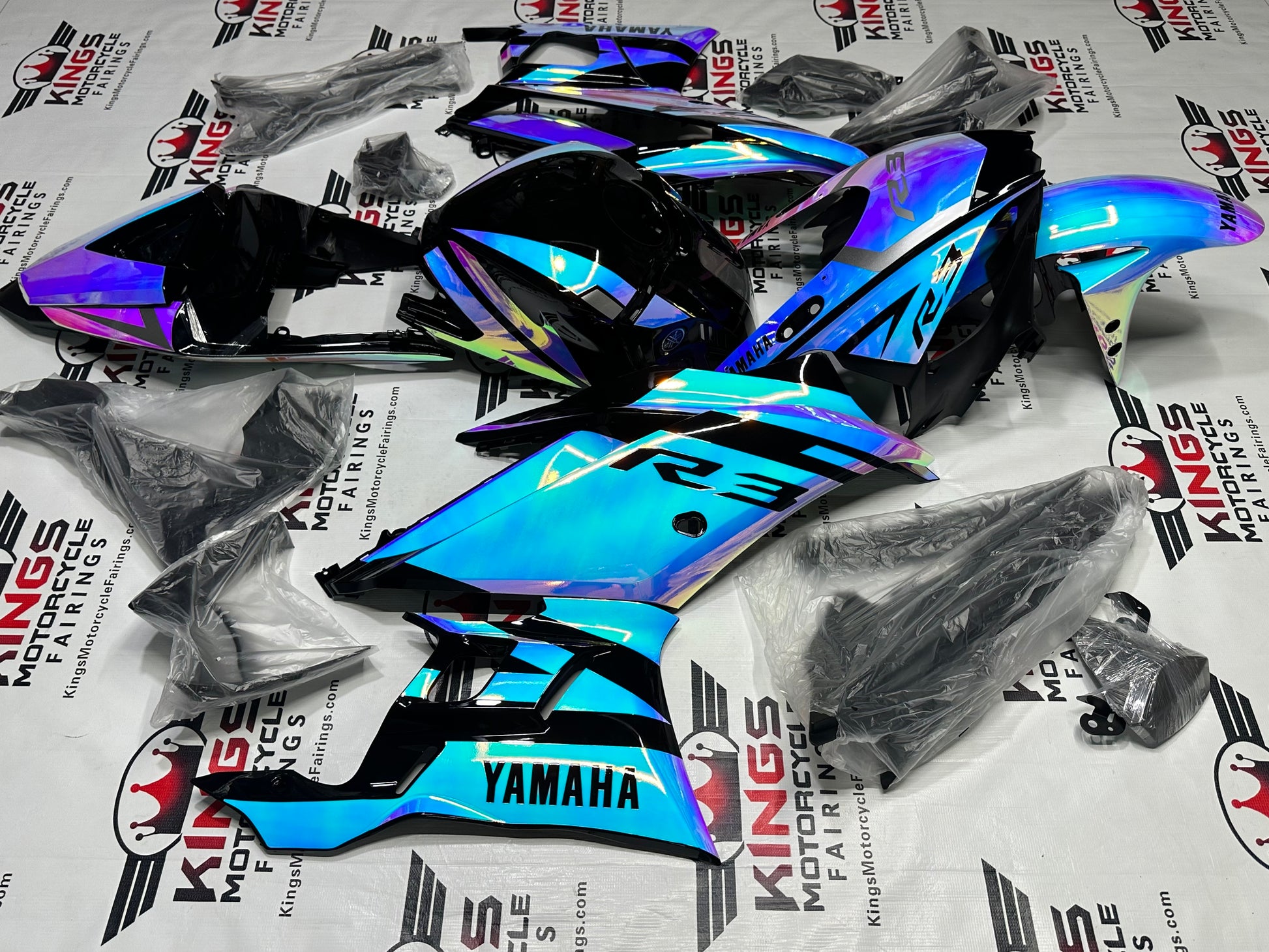 Motorcycle Fairings for Yamaha YZF-R3 (2019-2021) Chrome Chameleon, Black at KingsMotorcycleFairings.com