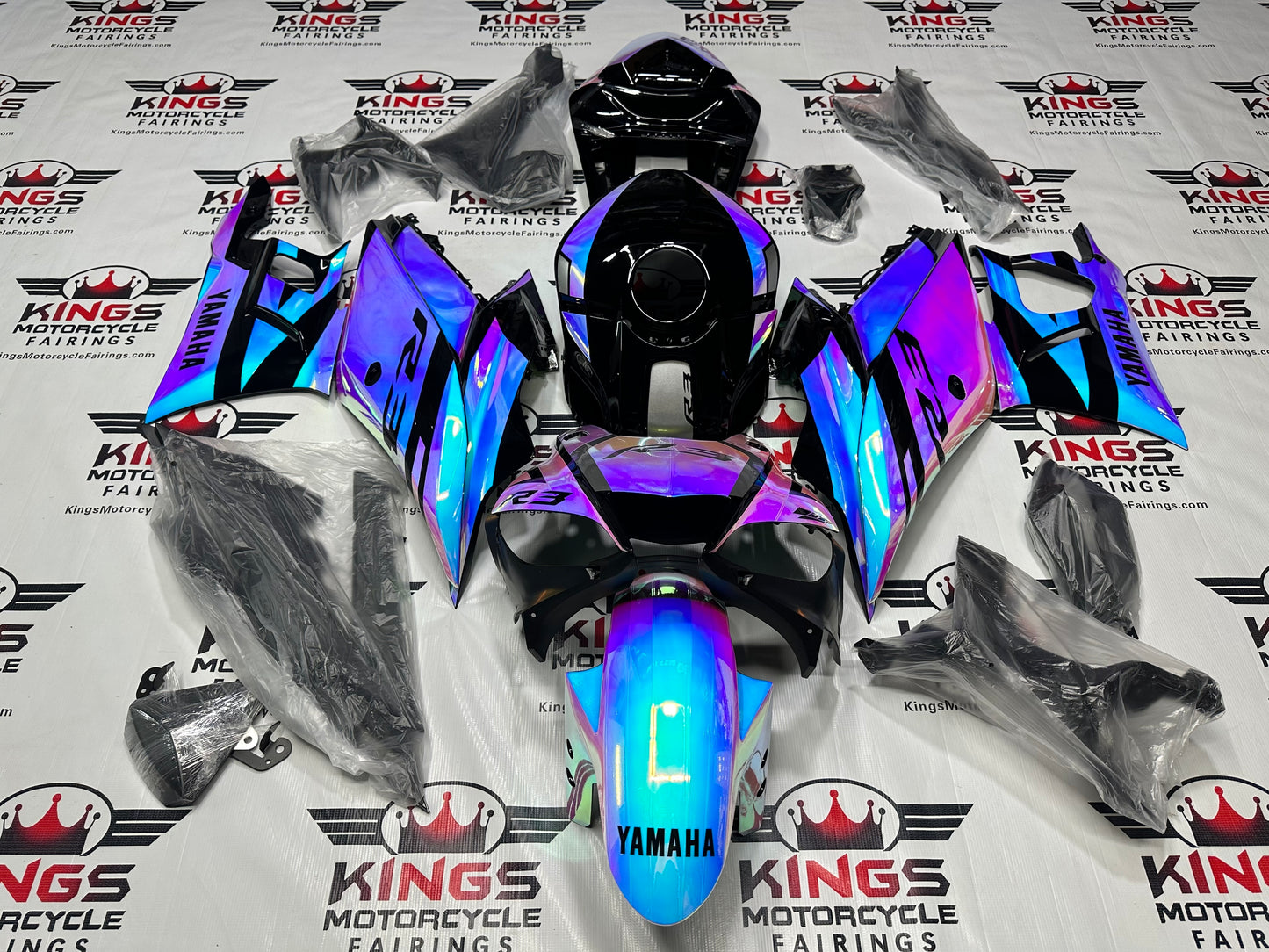 Yamaha R3 Fairings (2019-2021) Chrome Chameleon, Black at KingsMotorcycleFairings.com