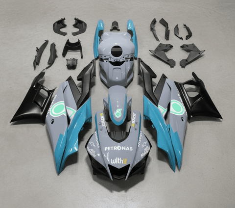 Yamaha R3 Fairings (2019-2021) Gray, Blue, Matte Black Petronas at KingsMotorcycleFairings.com