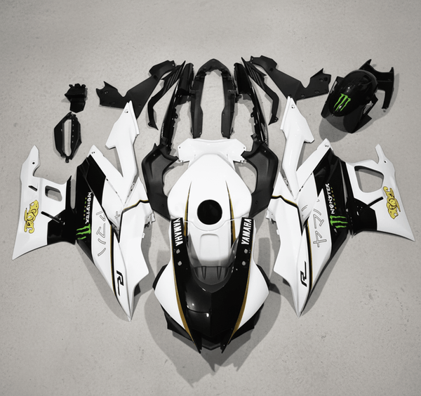Yamaha R3 Fairings (2019-2021) White, Black, Gold Monster from KingsMotorcycleFairings.com