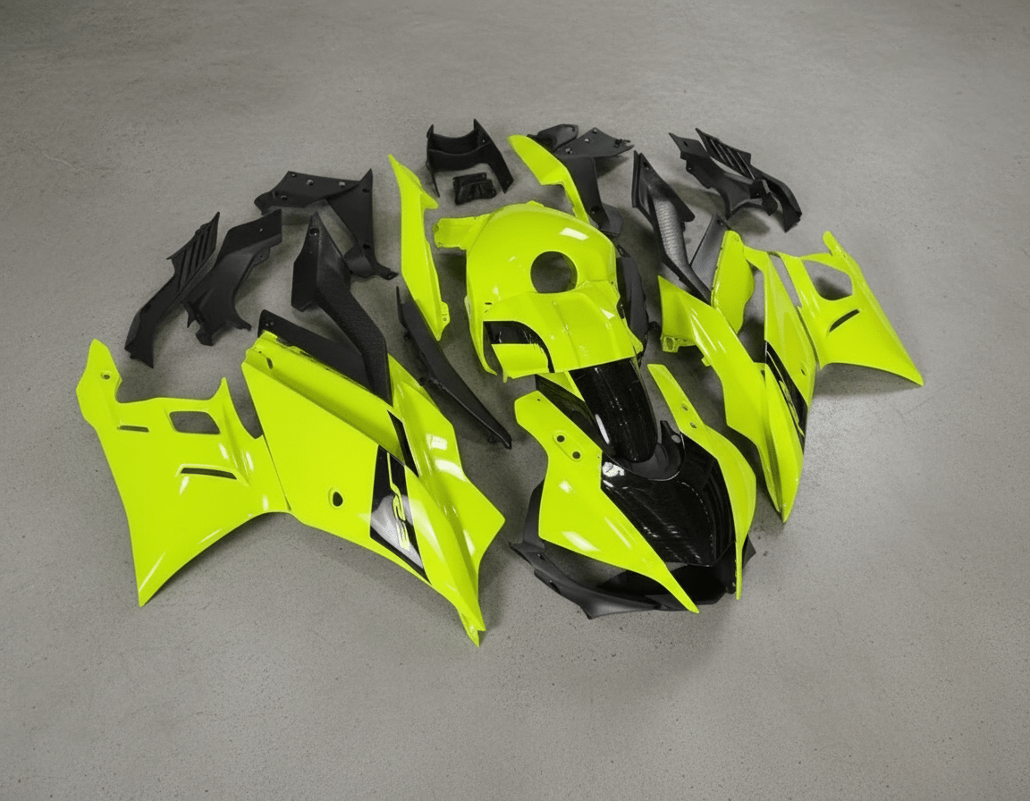 Yamaha R3 Fairings (2019-2021) Yellow Neon, Black at KingsMotorcycleFairings.com