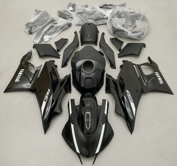 Yamaha YZF-R3 Fairings (2022-2024) Black Gloss, White at KingsMotorcycleFairings.com