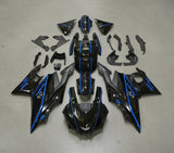 Yamaha R3 Fairings (2022-2024) Black, Blue Stripes at KingsMotorcycleFairings.com