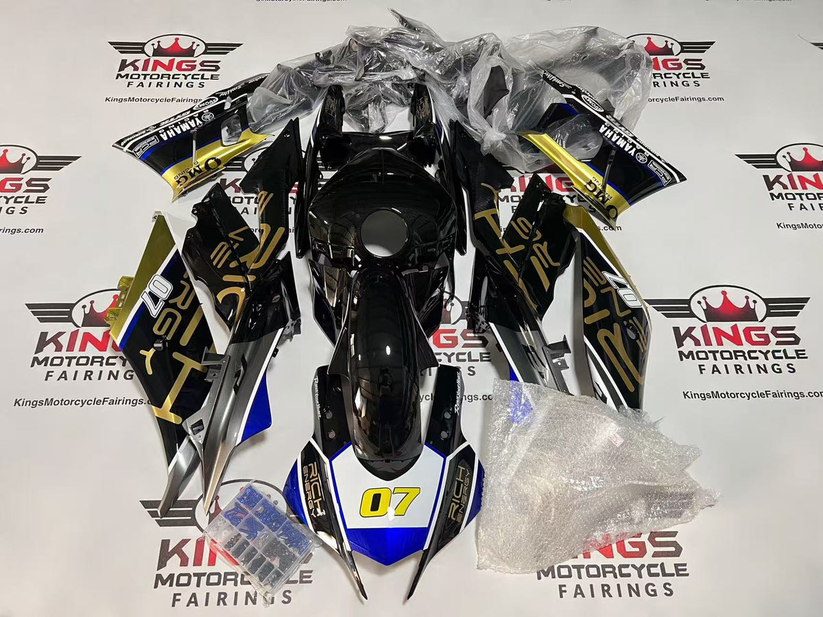 Yamaha R3 Fairings (2022-2024) Black, Gold, Blue at KingsMotorcycleFairings.com