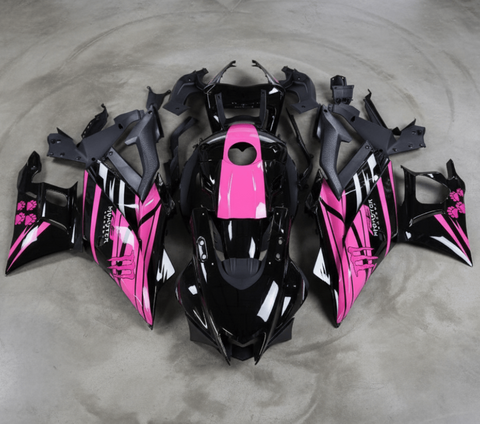 Yamaha R3 Fairings (2022-2024) Black, Hot Pink Monster at KingsMotorcycleFairings.com
