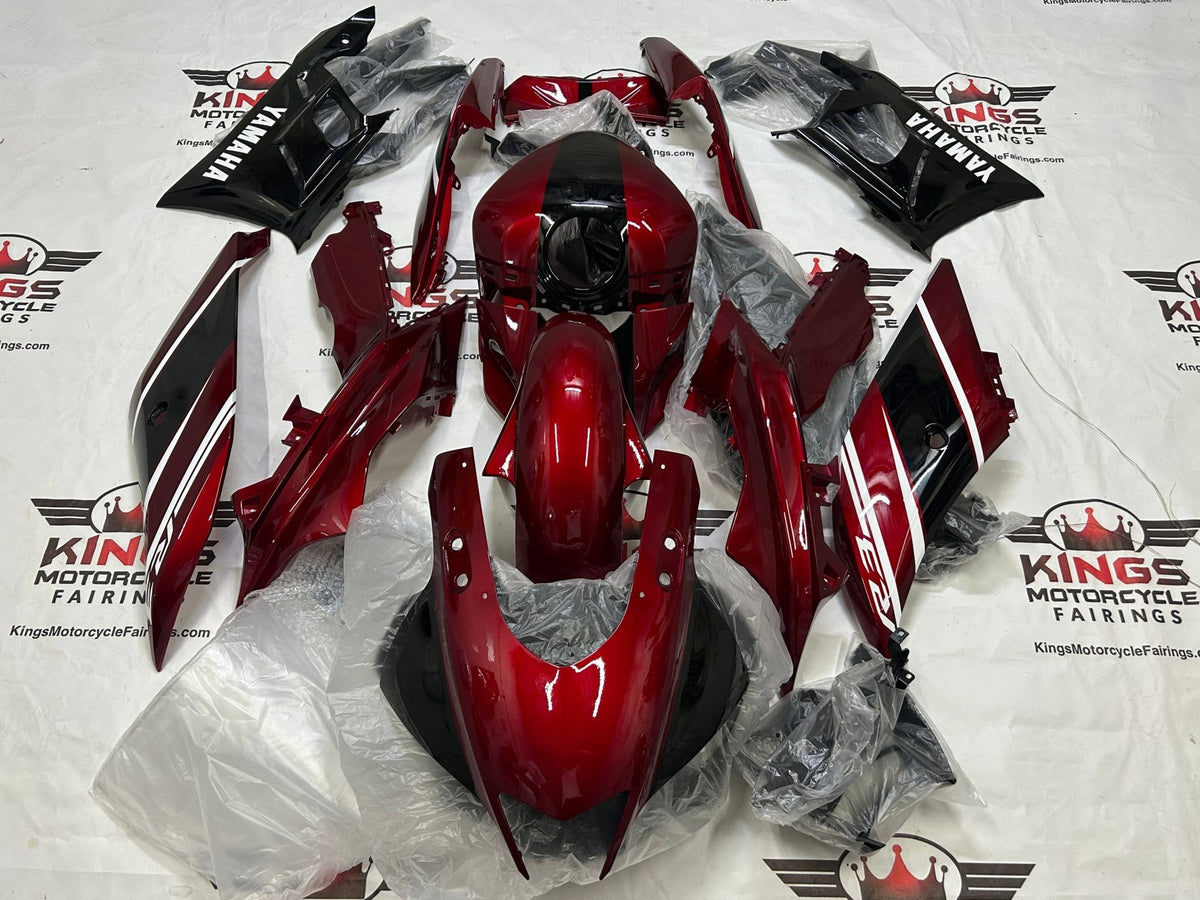 Yamaha R3 Fairings (2022-2024) Dark Red, Black, White Stripe at KingsMotorcycleFairings.com