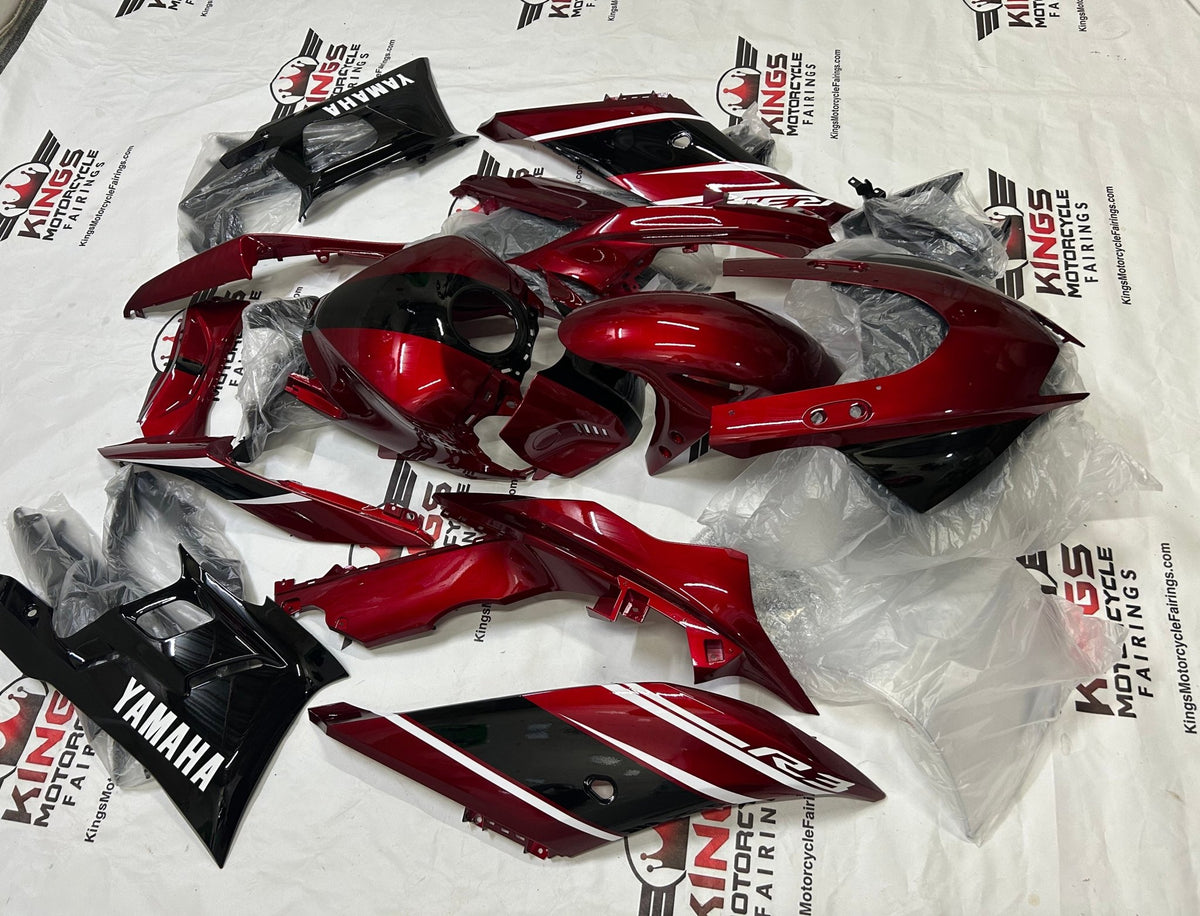 Yamaha R3 Fairings (2022-2024) Dark Red, Black, White Stripe from KingsMotorcycleFairings.com