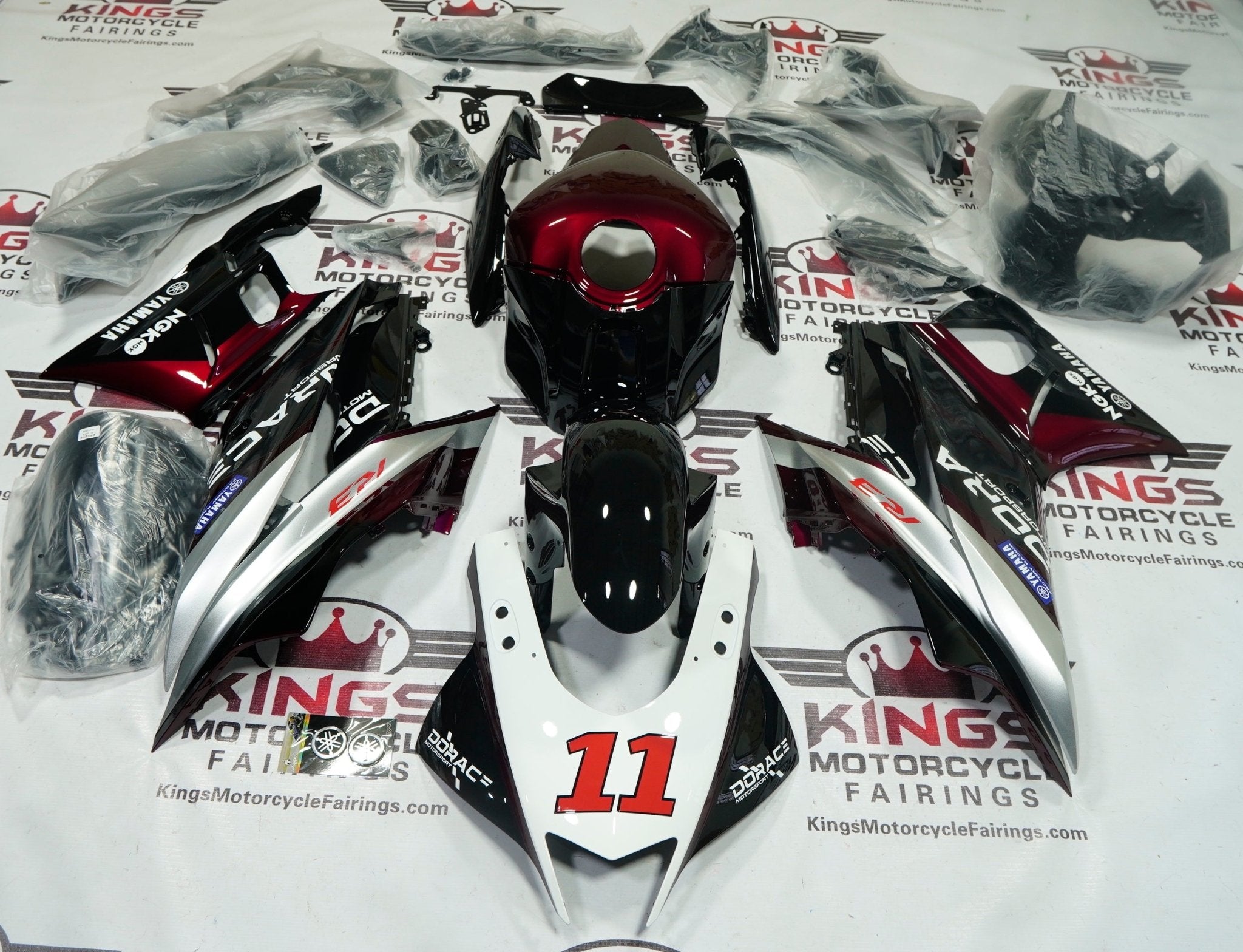 Yamaha R3 Fairings (2022-2024) Dark Red, Silver, Black, White at KingsMotorcycleFairings.com
