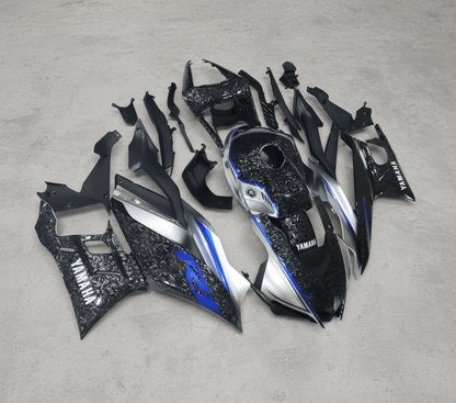Yamaha R3 Fairings (2022-2024) Forged Carbon Fiber Style, Silver, Blue, White from KingsMotorcycleFairings.com