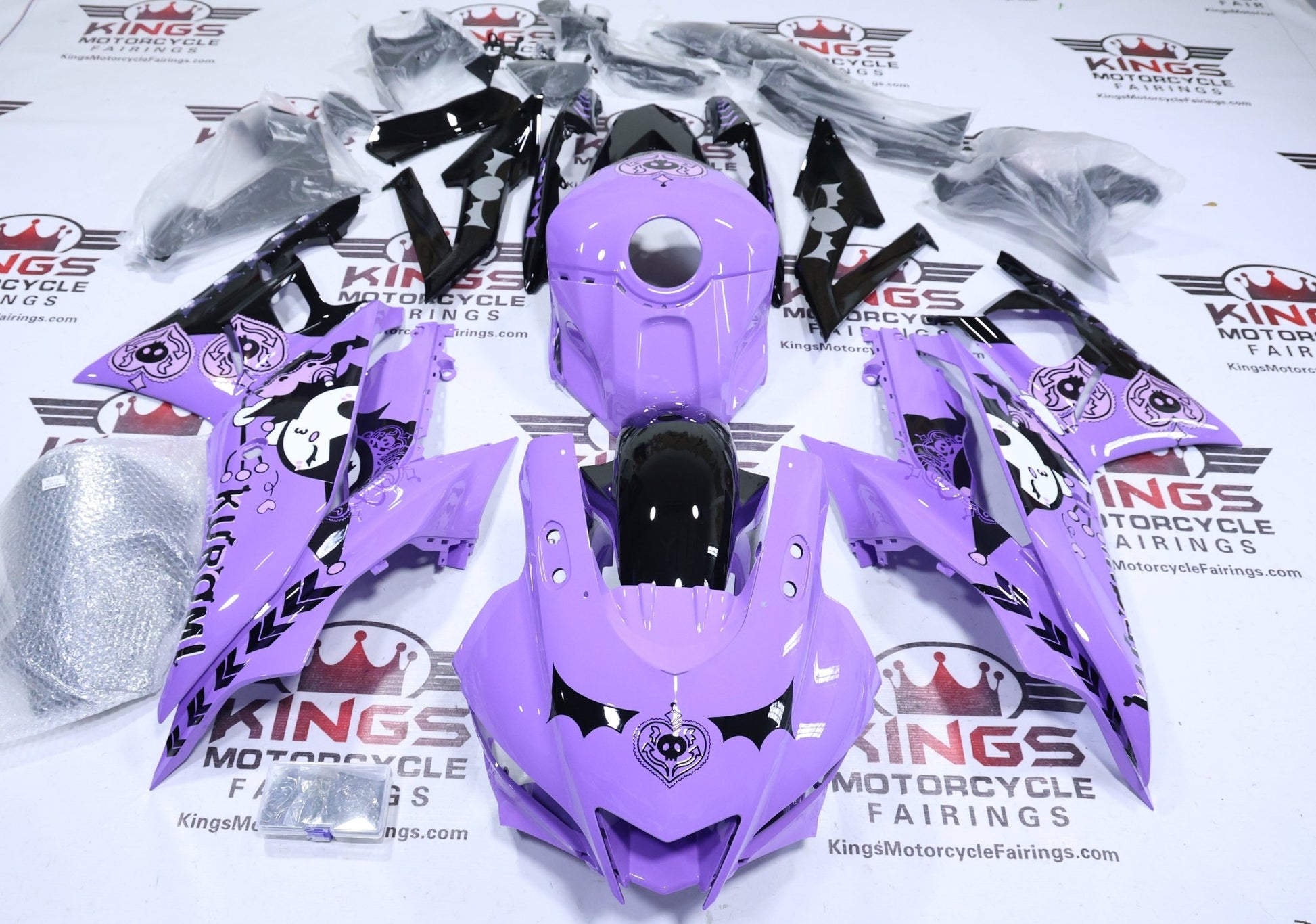 Yamaha R3 Fairings (2022-2024) Kuromi Purple at KingsMotorcycleFairings.com