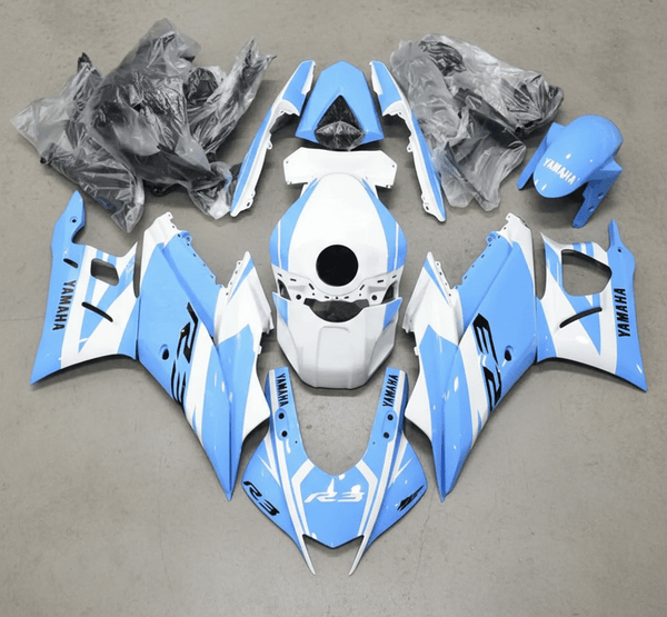Yamaha R3 Fairings (2022-2024) Light Blue, White at KingsMotorcycleFairings.com