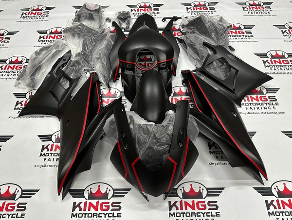 Yamaha R3 Fairings (2022-2024) Matte Black, Red Stripe at KingsMotorcycleFairings.com