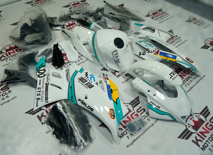 Yamaha R3 Fairings (2022-2024) White, Blue Eva at KingsMotorcycleFairings.com