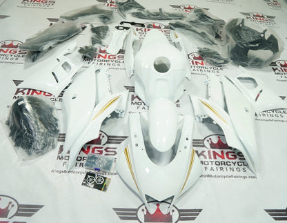 Yamaha R3 Fairings (2022-2024) White, Gold at KingsMotorcycleFairings.com