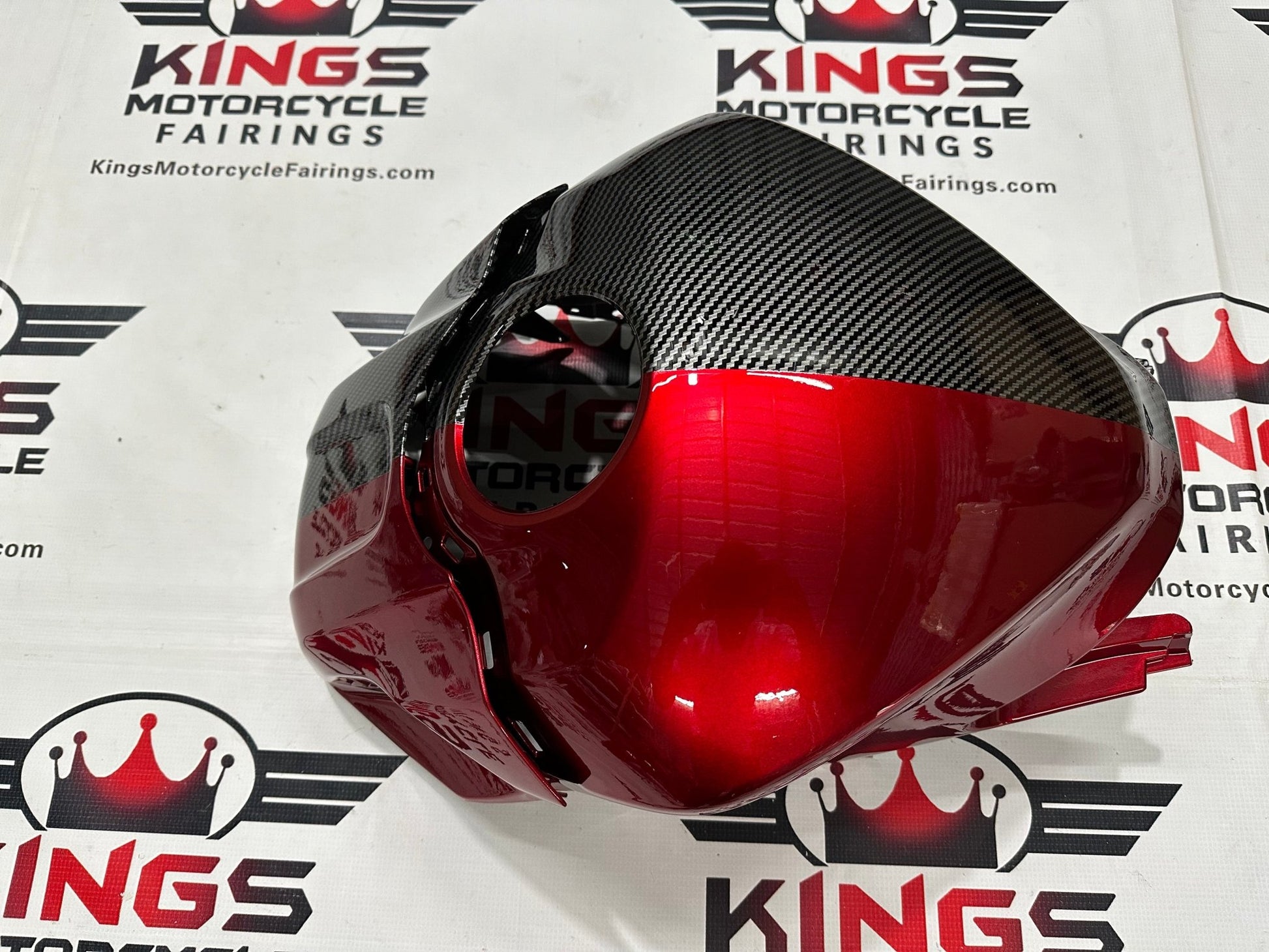 Yamaha R3 Tank Cover Fairing (2022-2024) Faux Carbon Fiber, Candy Red Split at KingsMotorcycleFairings.com