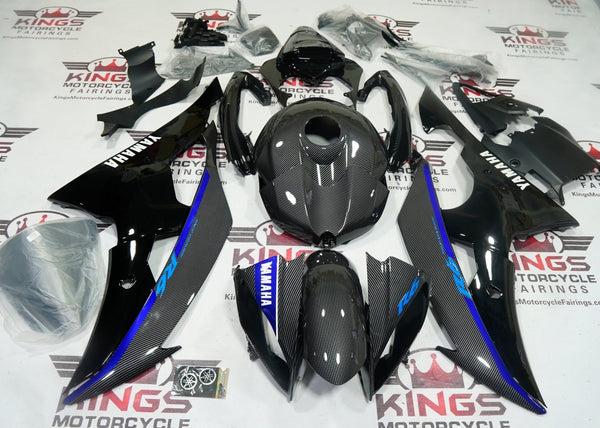 Yamaha R6 Body Fairings (2008-2016) Faux Carbon Fiber, Black, Blue, White at KingsMotorcycleFairings.com
