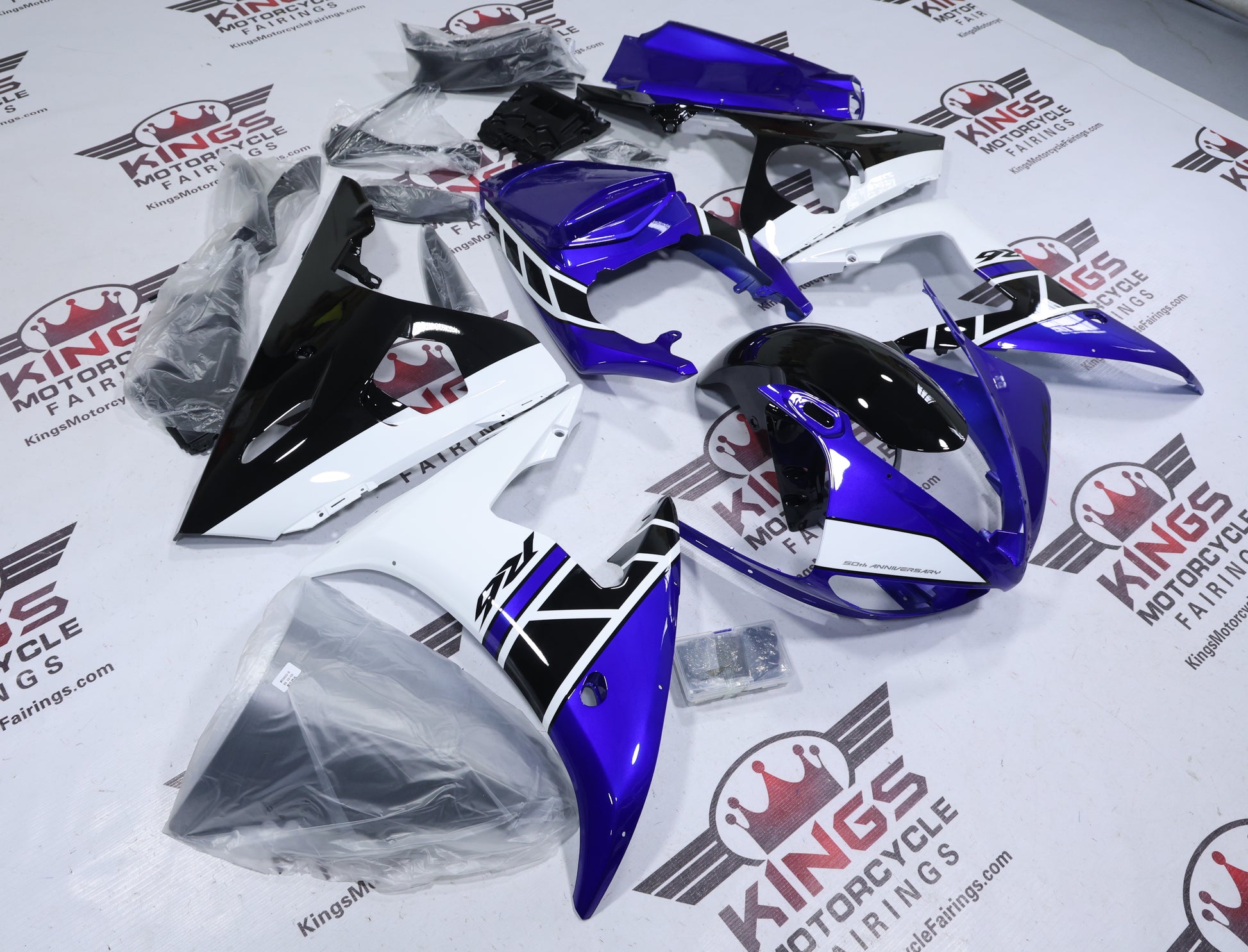 Yamaha R6 Fairing Kit (2005) Blue, Black, White Stripe from KingsMotorcycleFairings.com