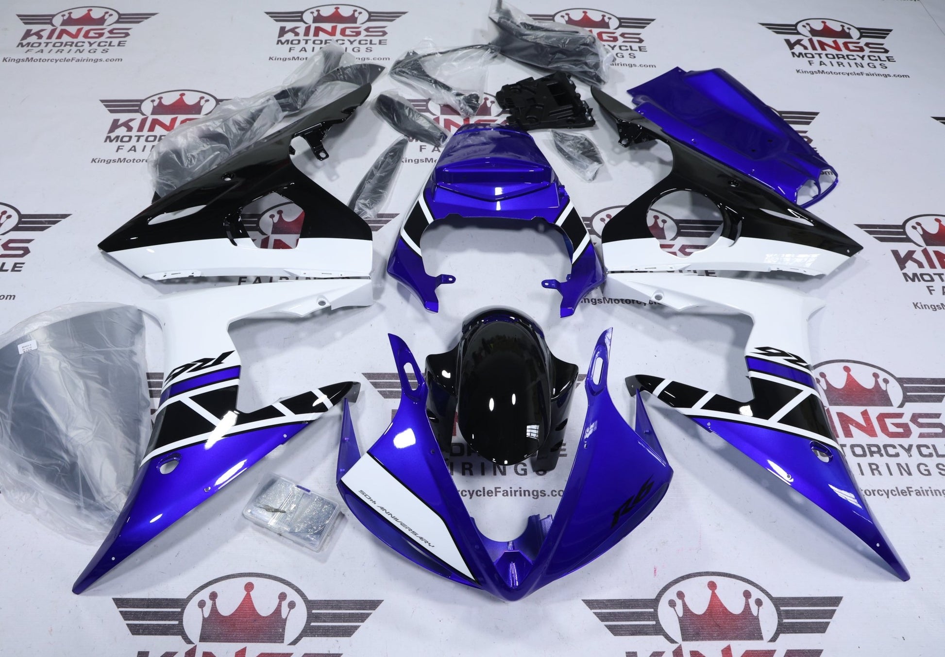 Yamaha R6 Fairing Kit (2005) Blue, Black, White from KingsMotorcycleFairings.com