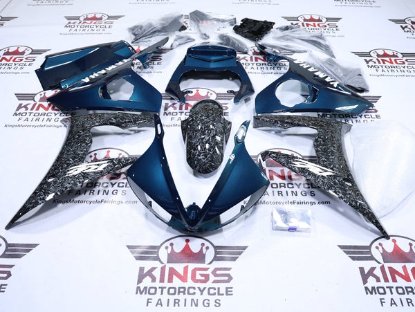 Yamaha R6 Fairings (2003-2004) Faux Forged Carbon Fiber, Teal Blue at KingsMotorcycleFairings.com