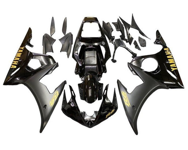 Yamaha R6 Fairings (2005) Black, Gold, Matte Black at KingsMotorcycleFairings.com