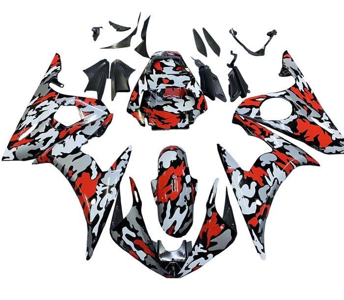 Yamaha R6 Fairings (2005) Black, Red, Gray, Camouflage at KingsMotorcycleFairings.com