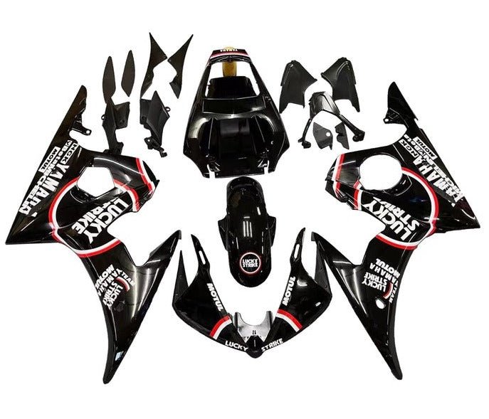 Yamaha R6 Fairings (2005) Black, White, Red Lucky Strike at KingsMotorcycleFairings.com