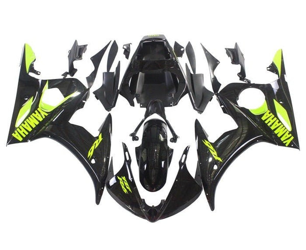 Yamaha R6 Fairings (2005) Black, Yellow at KingsMotorcycleFairings.com