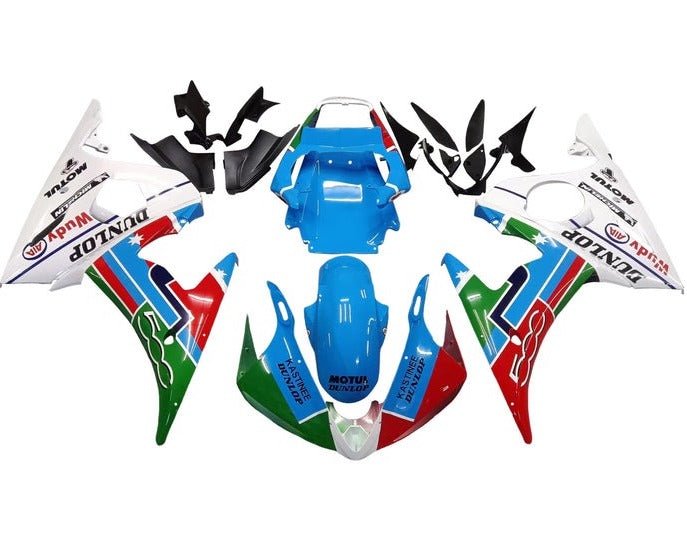 Yamaha R6 Fairings (2005) Blue, Multicolor, Dunlop at KingsMotorcycleFairings.com
