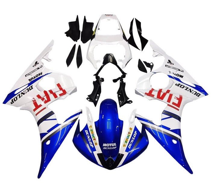Yamaha R6 Fairings (2005) Blue, White, Red, Dunlop at KingsMotorcycleFairings.com