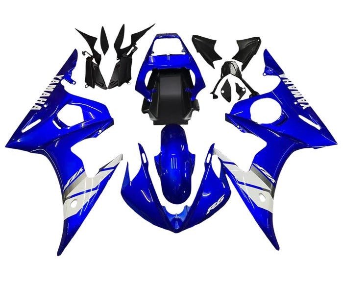 Yamaha R6 Fairings (2005) Blue, White, Silver Stripe at KingsMotorcycleFairings.com