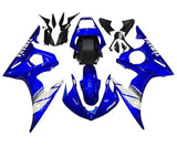 Yamaha R6 Fairings (2005) Blue, White, Silver Stripe at KingsMotorcycleFairings.com