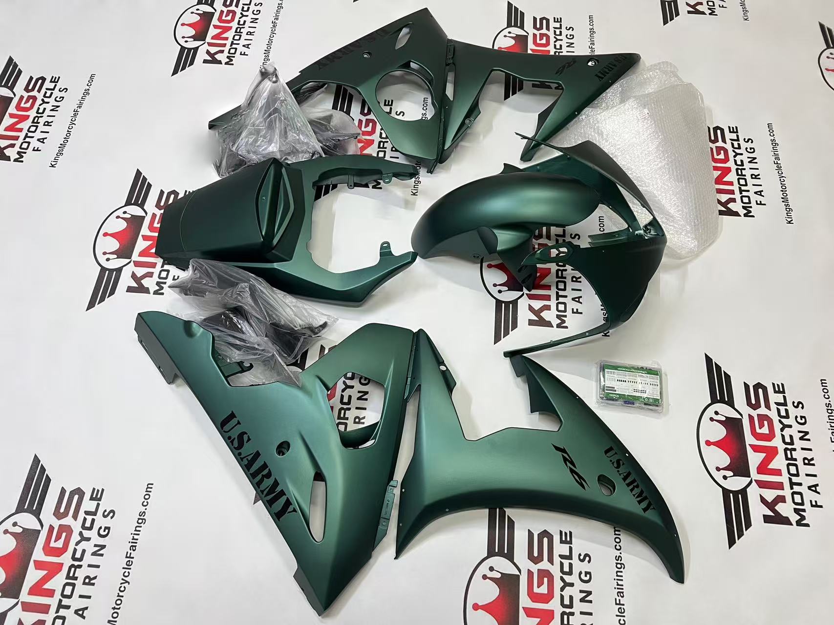 Yamaha R6 Fairings (2005) Green Matte U.S. Army from KingsMotorcycleFairings.com