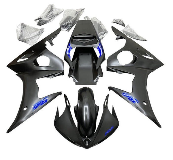 Yamaha R6 Fairings (2005) Matte Black, Blue at KingsMotorcycleFairings.com
