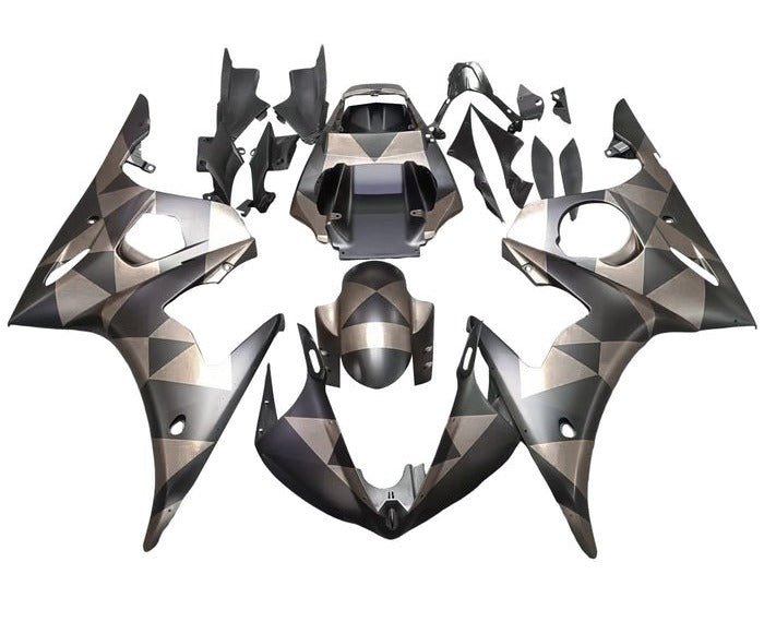 Yamaha YZF-R6 Fairings (2005) Matte Black, Matte Gray Camo Geometrics at KingsMotorcycleFairings.com