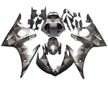 Yamaha YZF-R6 Fairings (2005) Matte Black, Matte Gray Camo Geometrics at KingsMotorcycleFairings.com