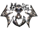 Yamaha R6 Fairings (2005) Matte Black, Matte Gray Camo Geometrics at KingsMotorcycleFairings.com