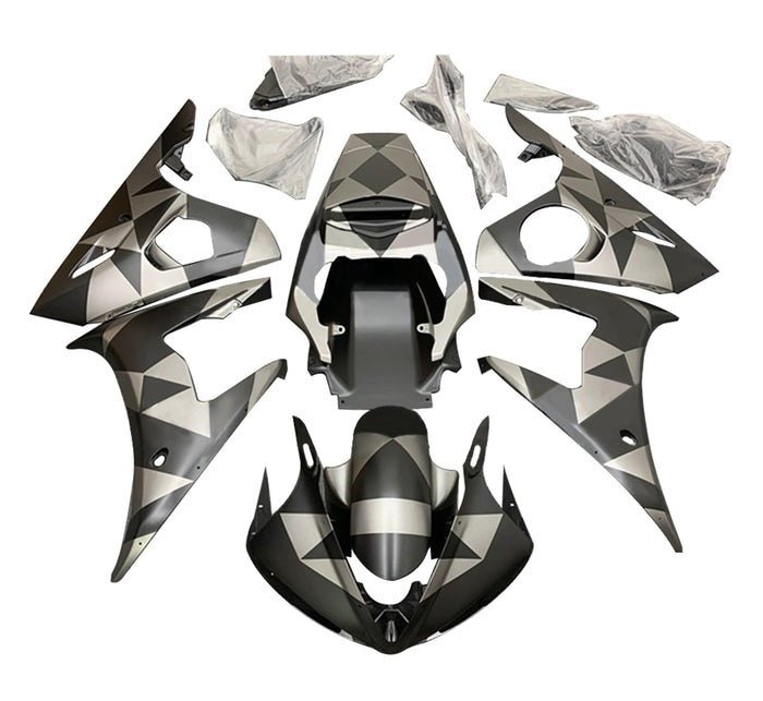 Yamaha YZF-R6 Fairings (2005) Matte Black, Matte Silver, Geometrics at KingsMotorcycleFairings.com