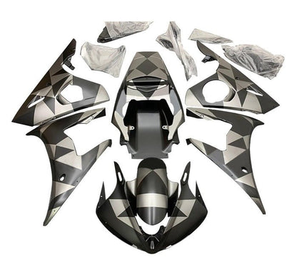 Yamaha YZF-R6 Fairings (2005) Matte Black, Matte Silver, Geometrics at KingsMotorcycleFairings.com