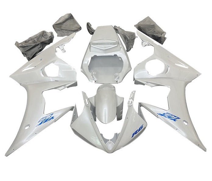 Yamaha YZF-R6 Fairings (2005) Pearl White, Blue at KingsMotorcycleFairings.com