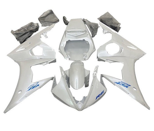Yamaha R6 Fairings (2005) Pearl White, Blue at KingsMotorcycleFairings.com
