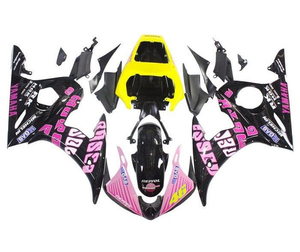 Yamaha R6 Fairings (2005) Pink, Black, Yellow, Rossi at KingsMotorcycleFairings.com