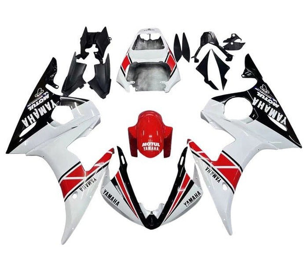 Yamaha R6 Fairings (2005) White, Black, Red Stripe at KingsMotorcycleFairings.com