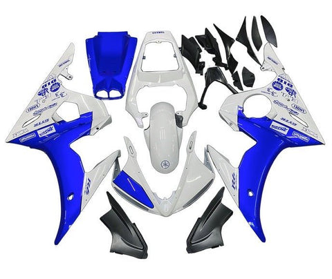 Yamaha R6 Fairings (2005) White, Blue at KingsMotorcycleFairings.com